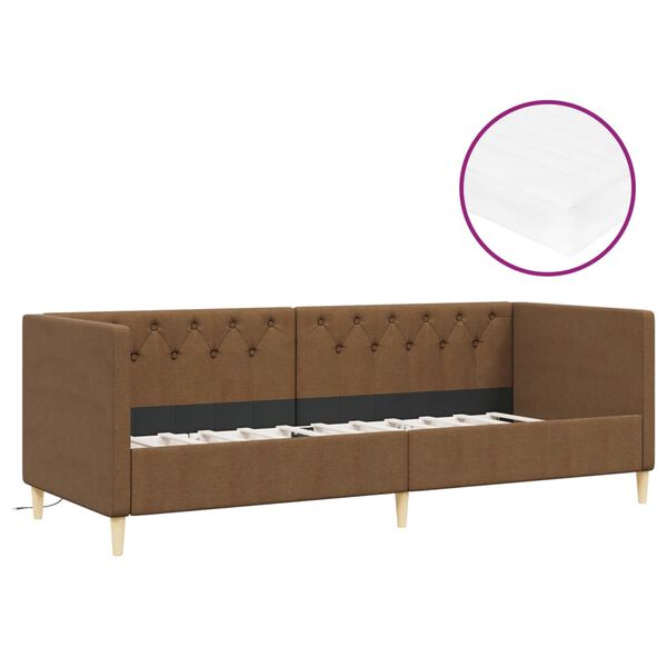 vidaXL Dagb&auml;dd med madrass USB brun tyg 90x200 cm