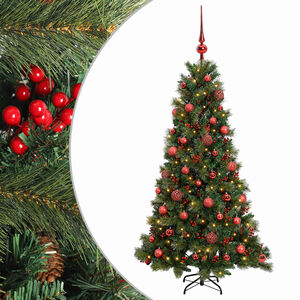 vidaXL Konstgjord julgran med julkulor 150 cm 150 LED-lampor Varmvit