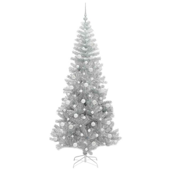vidaXL Julgran med 300 LED-lampor med stativ Silver 210 cm PET
