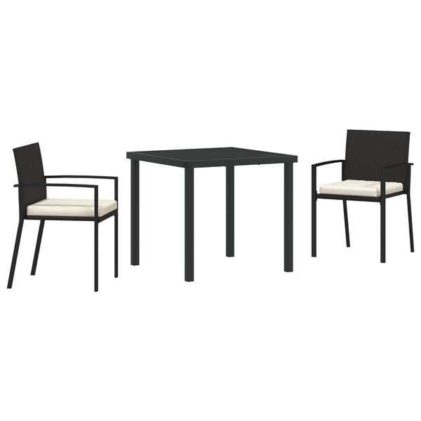 vidaXL Trädgårdsmöbelset 3 pcs Svart Poly rattan
