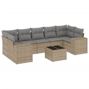 vidaXL Matgrupp f&ouml;r tr&auml;dg&aring;rden med dynor 8 delar beige konstrotting