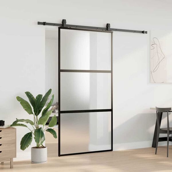 vidaXL Skjutd&ouml;rr med beslag svart 102,5x205 cm h&auml;rdat glas