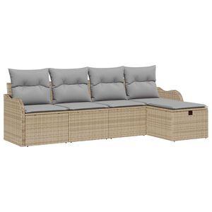 vidaXL Tr&auml;dg&aring;rdsoffset med kudde 5 pcs beige och ljusgr&aring; Poly rattan
