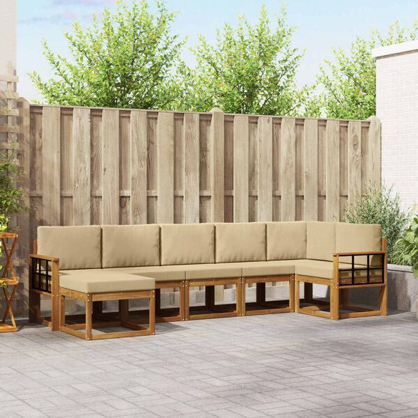 vidaXL Utomhussoffset med kudde 7 pcs Naturlig och Beige