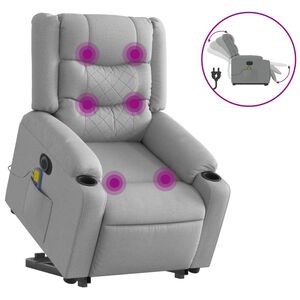vidaXL Elektrisk massagef&aring;t&ouml;lj med uppresningshj&auml;lp ljusgr&aring; tyg