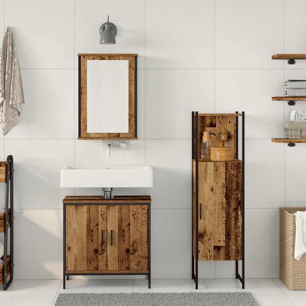 vidaXL Badrumsm&ouml;belset 3 pcs Brun 33 x 33 x 120.5 cm Konstruerat tr&auml;