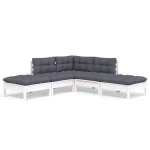 vidaXL Loungegrupp med dynor 5 delar vit massiv furu