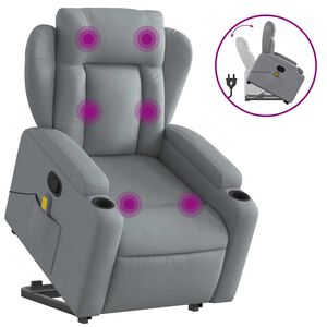 vidaXL Massagef&aring;t&ouml;lj med uppresningshj&auml;lp ljusgr&aring; tyg