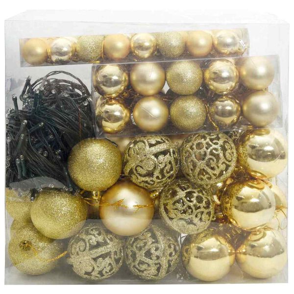 vidaXL Julprydnad Set med 300 LED-lampor 120 pcs Guld Plast