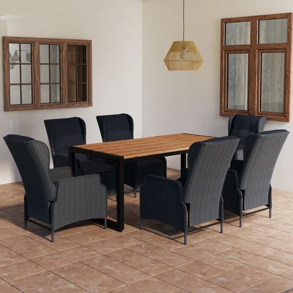 vidaXL Matgrupp f&ouml;r tr&auml;dg&aring;rden 7 delar m&ouml;rkgr&aring;