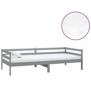 vidaXL Dagb&auml;dd med madrass 90x200 cm gr&aring; massiv furu