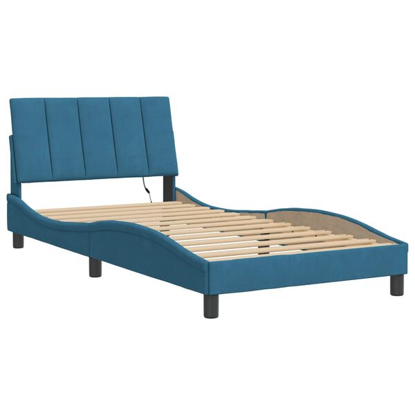 vidaXL Bed Frame with LED without Mattress "Hanko" Blue 100x200 cm Velvet