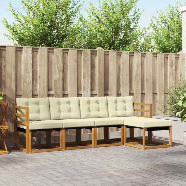 vidaXL Utomhussoffset med kudde 5 pcs Naturlig och Gr&auml;dde