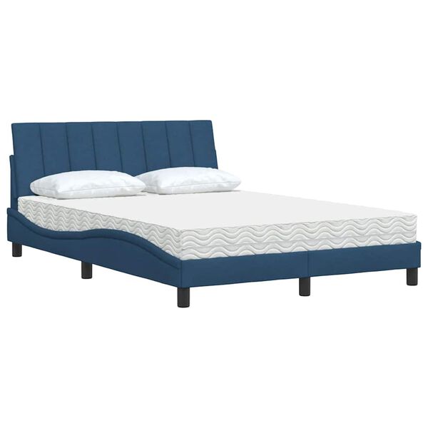 vidaXL Bed with Mattress "Hanko" Blue 140x190 cm Fabric