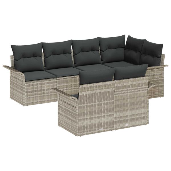 vidaXL Trädgårdsoffset med kudde med lagring 7 pcs Ljusgrå Poly rattan