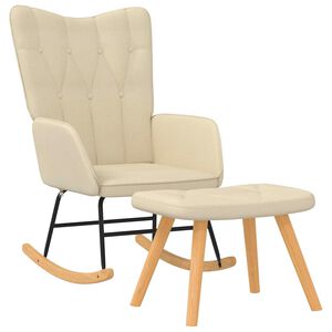 vidaXL Gungstol med fotpall gräddvit tyg