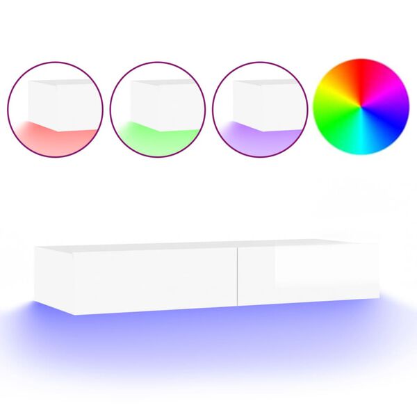 vidaXL Tv-b&auml;nk med LED-belysning vit h&ouml;gglans 90x35x15,5 cm