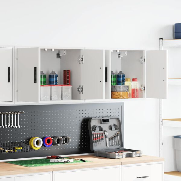 vidaXL V&auml;ggsk&aring;p f&ouml;r garage 2 st, vitt konstruerat tr&auml;