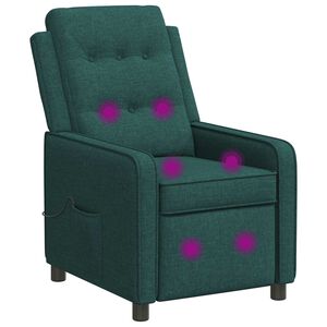 vidaXL Reclinerf&aring;t&ouml;lj med massage M&ouml;rkgr&ouml;n 65 x 93 x 102 cm Tyg