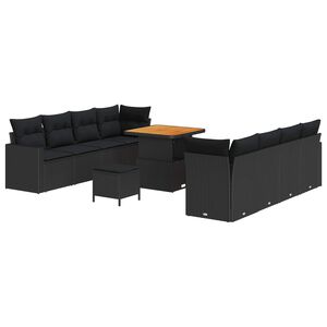 vidaXL Tr&auml;dg&aring;rdsoffset med kudde 12 pcs Svart konstrotting