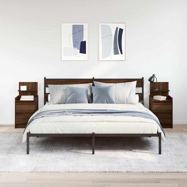 vidaXL S&auml;ngbord med 2 l&aring;dor 2 st brun ek 38x34x80 cm