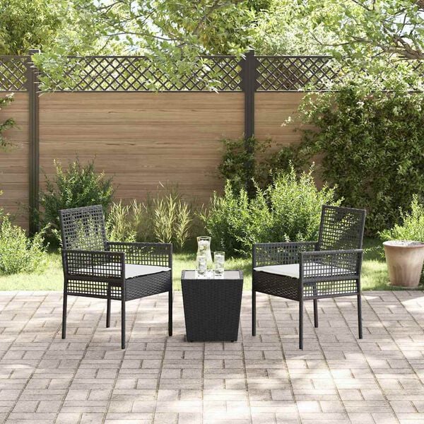 vidaXL Trädgårds Bistro Set 3 pcs Svart Poly rattan