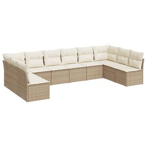 vidaXL Soffgrupp f&ouml;r tr&auml;dg&aring;rd med dynor 10 delar beige konstrotting