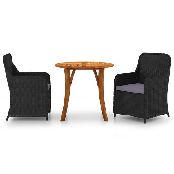 vidaXL Matgrupp f&ouml;r tr&auml;dg&aring;rden 3 delar svart