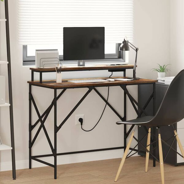 vidaXL Skrivbord med hylla R&ouml;kt ek 100 x 50 x 86,5 cm Konstruerat tr&auml;