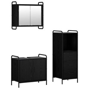 vidaXL Badrumssk&aring;psset 3 st Svart ek 40 x 36 x 109,5 cm