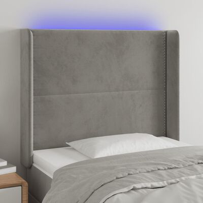vidaXL Sänggavel LED ljusgrå 103x16x118/128 cm sammet
