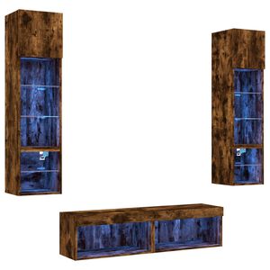 vidaXL Tv-bänk 6 delar LED rökfärgad ek konstruerat trä