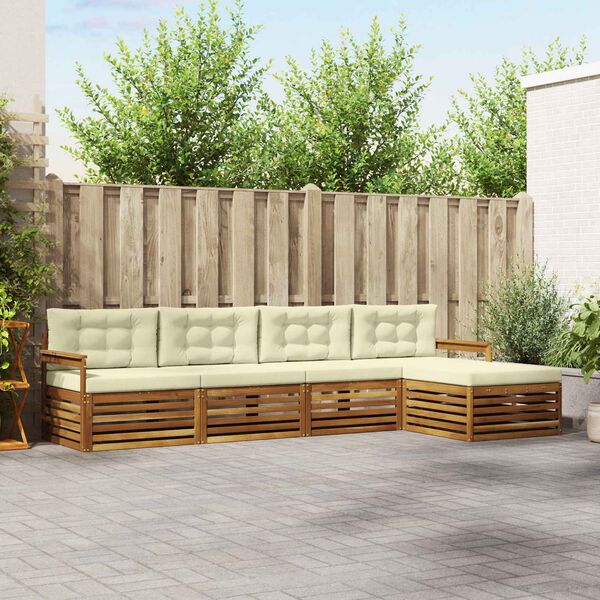 vidaXL Utomhussoffset med kudde 5 pcs Naturlig och Gr&auml;dde