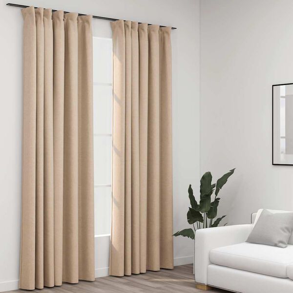 vidaXL M&ouml;rkl&auml;ggningsgardin med krokar linnelook 2 st beige 140x225 cm