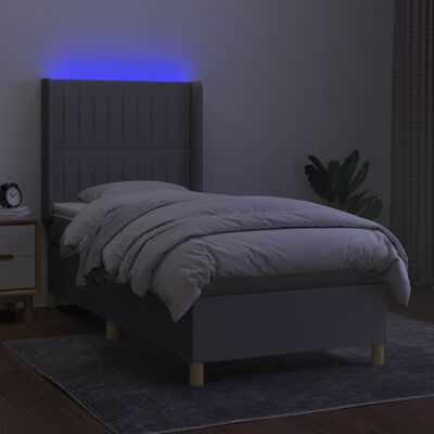 vidaXL Ramsäng med madrass & LED ljusgrå 100x200 cm tyg