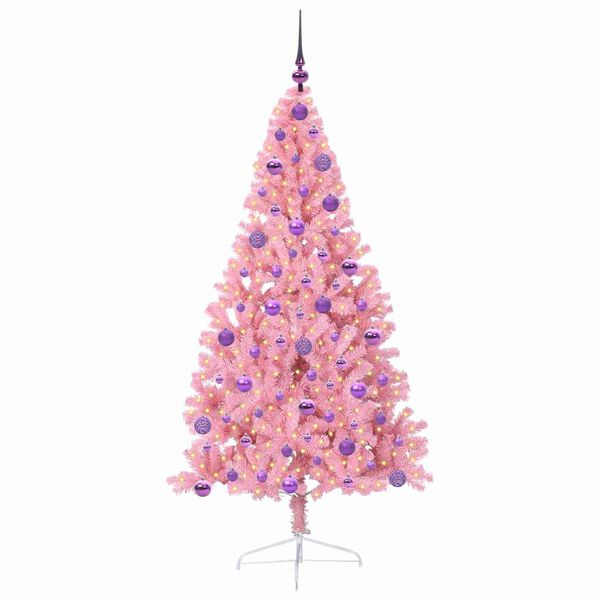 vidaXL Konstgjord F&ouml;rbelyst Julgran med 300 LED-lampor Rosa 180 cm PVC