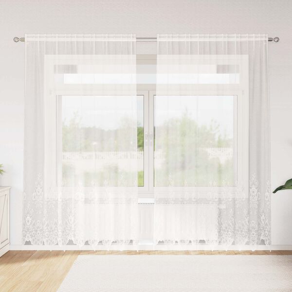 vidaXL Spetsgardin med gardiner Vit 200 x 200 cm Polyester