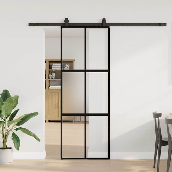 vidaXL Skjutd&ouml;rr med beslag svart 76x205 cm h&auml;rdat glas
