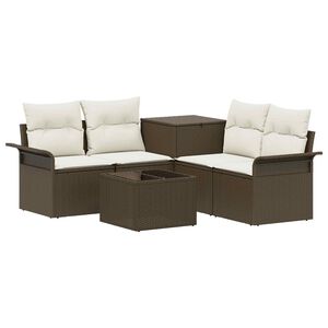 vidaXL Soffset 6 st 4-sits Brun och kr&auml;mvit Poly Rattan och st&aring;l