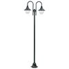 vidaXL Lyktstolpe f&ouml;r tr&auml;dg&aring;rd E27 220 cm aluminium 2 lyktor m&ouml;rkgr&ouml;n