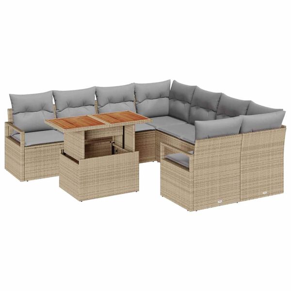 vidaXL Tr&auml;dg&aring;rdsoffset med lagring 9 pcs Beige Poly rattan