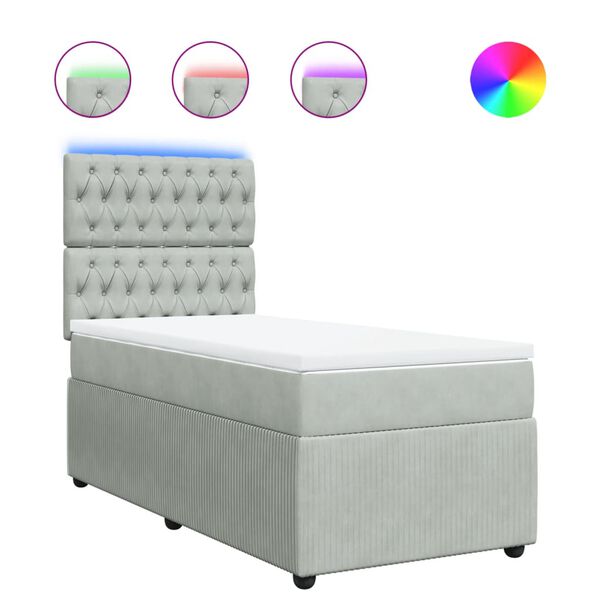 vidaXL Rams&auml;ng med madrass ljusgr&aring; 100x200 cm sammet