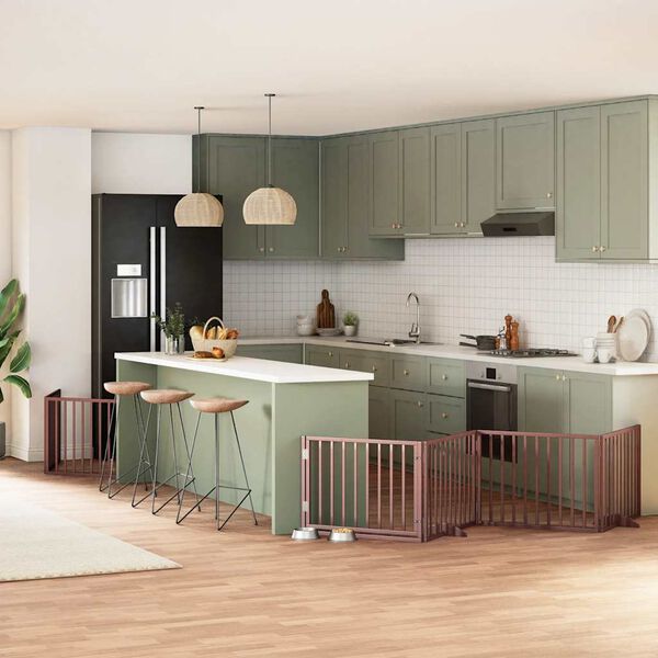 vidaXL Hundgrind med d&ouml;rr vikbar 10 paneler brun 800 cm poppel