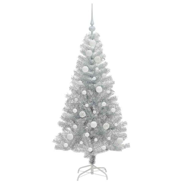 vidaXL Julgran med 150 LED-lampor med stativ Silver 120 cm PET
