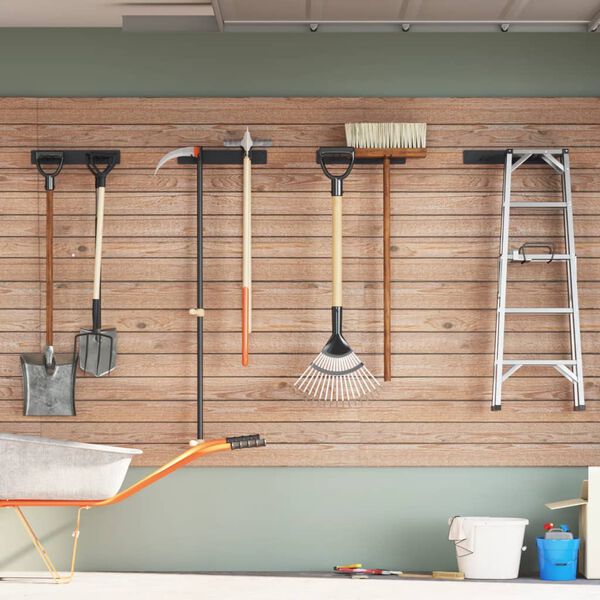 vidaXL F&ouml;rvaringshyllor f&ouml;r tr&auml;dg&aring;rden v&auml;ggmonterad 4 st svart st&aring;l