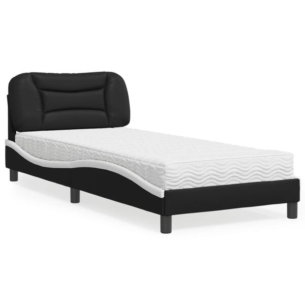 vidaXL Bed with Mattress "Hvar" Black and White 80x200 cm Faux Leather