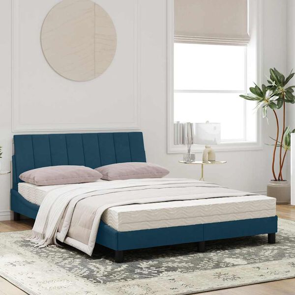 vidaXL Bed with Mattress "Hanko" Blue 120x200 cm Velvet