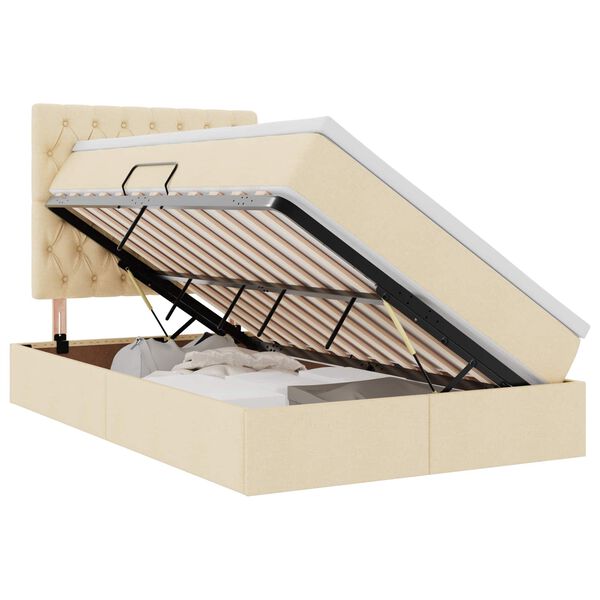 vidaXL Förvaringssäng med LED med madrass Kräm 120 x 200 cm Polyester