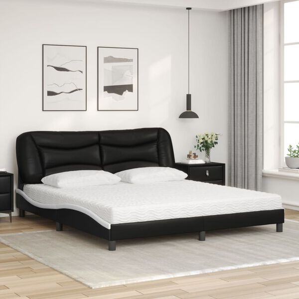 vidaXL Bed with Mattress "Hvar" Black and White 180x200 cm Faux Leather