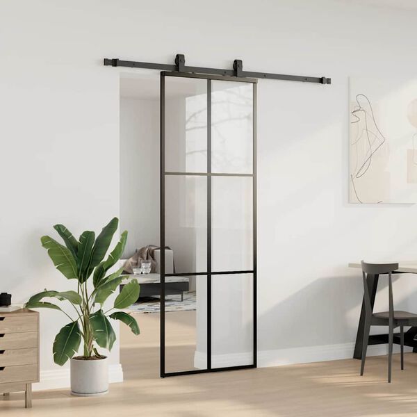 vidaXL Skjutd&ouml;rr med beslag svart 76x205 cm ESG-glas